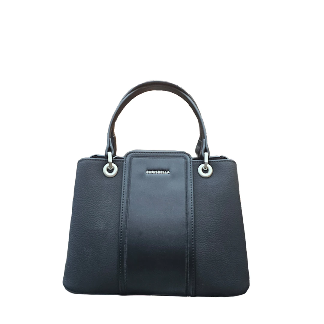Chrisbella Black Structured Handbag with Central Panel