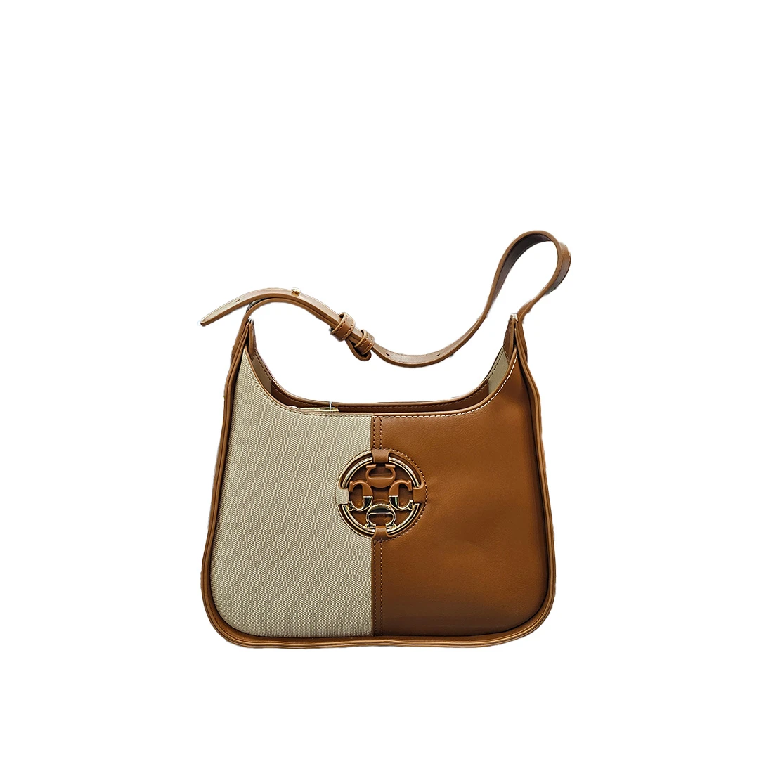 Two-Tone Brown & Beige Logo Shoulder Bag for Women