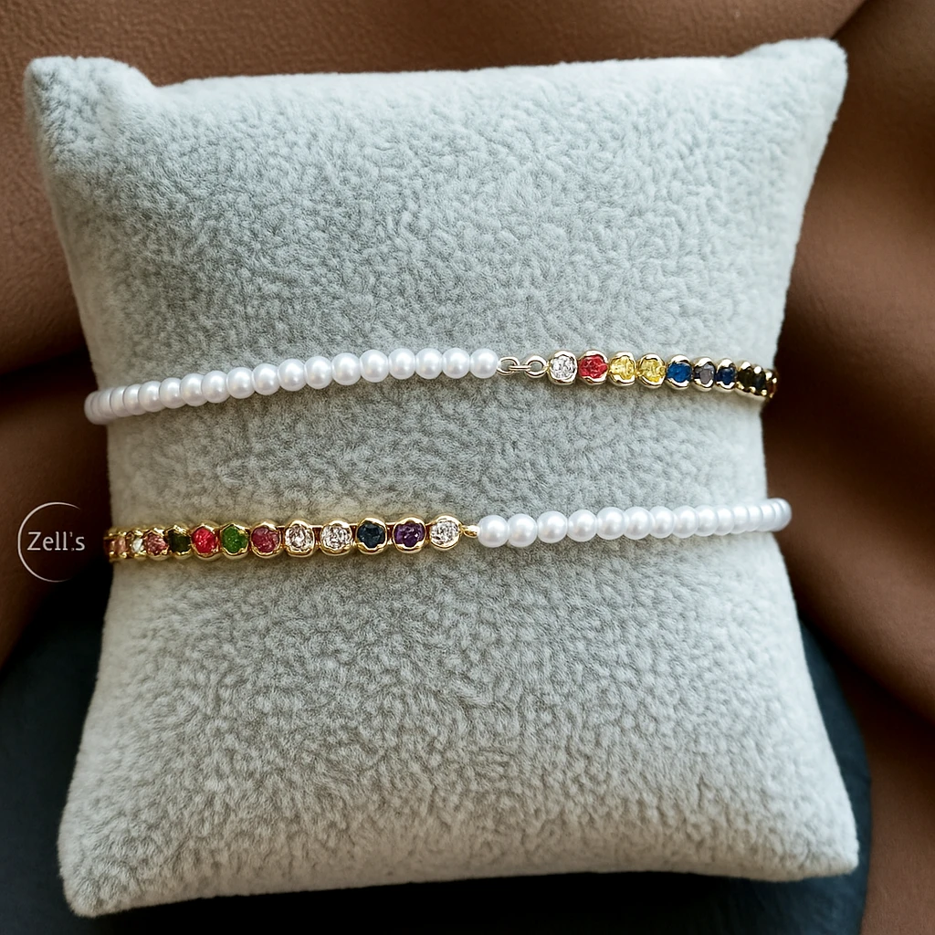 Zell’s Creative Dual Pearl & Multicolor Stone Bracelets – Gold & Silver Options