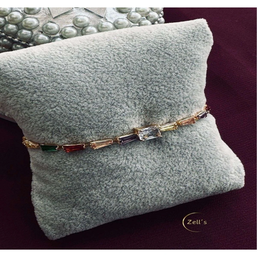 Zell’s Creative Rectangular Cut Multicolor Crystal Bracelet – Gold Plated