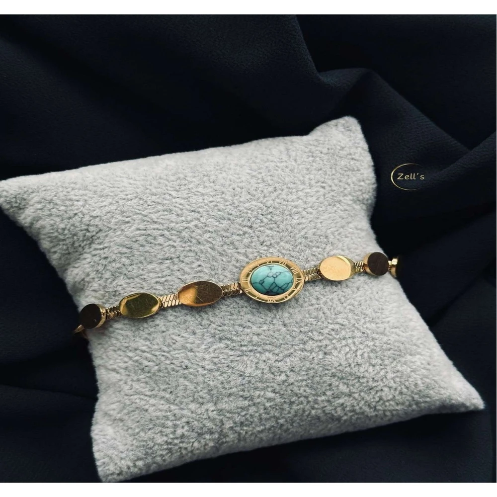 Zell’s Creative Roman Dial-Inspired Turquoise Center Bracelet – Gold Finish