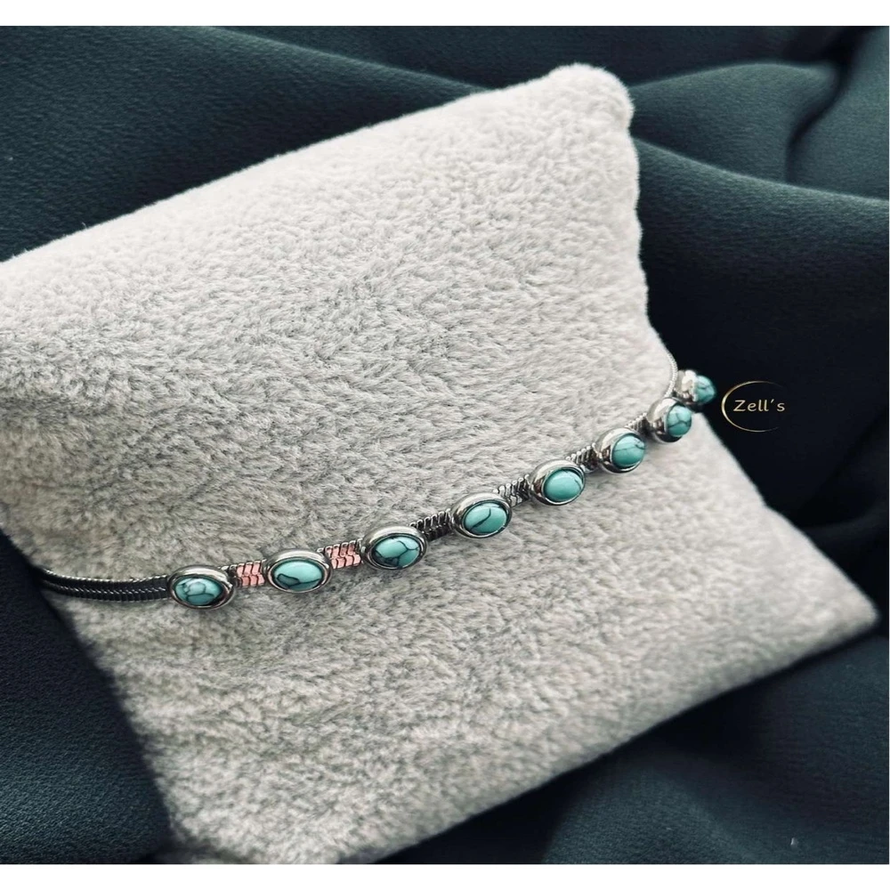 Zell’s Creative Tribal-Inspired Turquoise Stone Bracelet – Antique Silver Finish