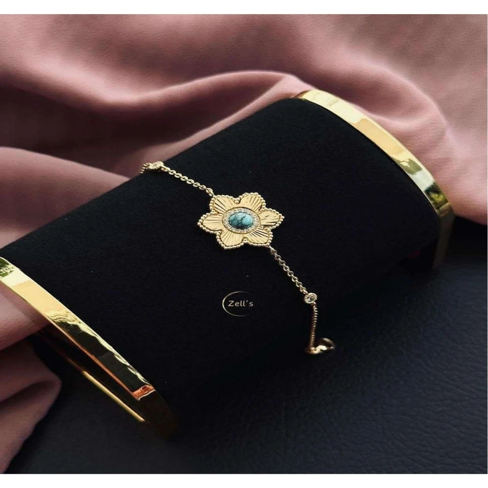 Zell’s Creative Gold Floral Turquoise Bracelet – Adjustable Bloom Design