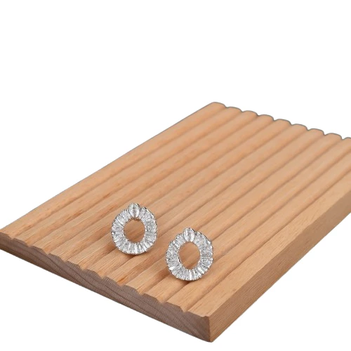 Zell’s Creative Radiant Baguette Circle Stud Earrings – Silver Sparkle