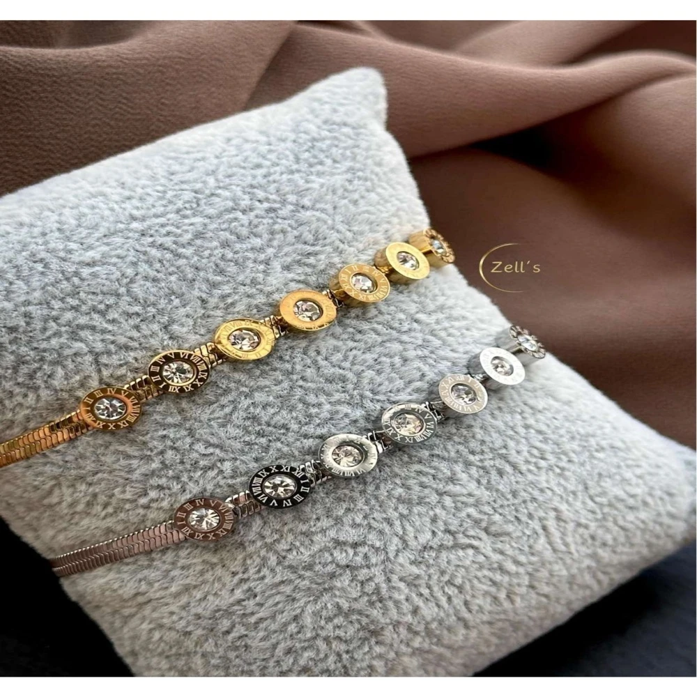 Zell’s Roman Dial Crystal Accent Bracelets – Dual Tone Set