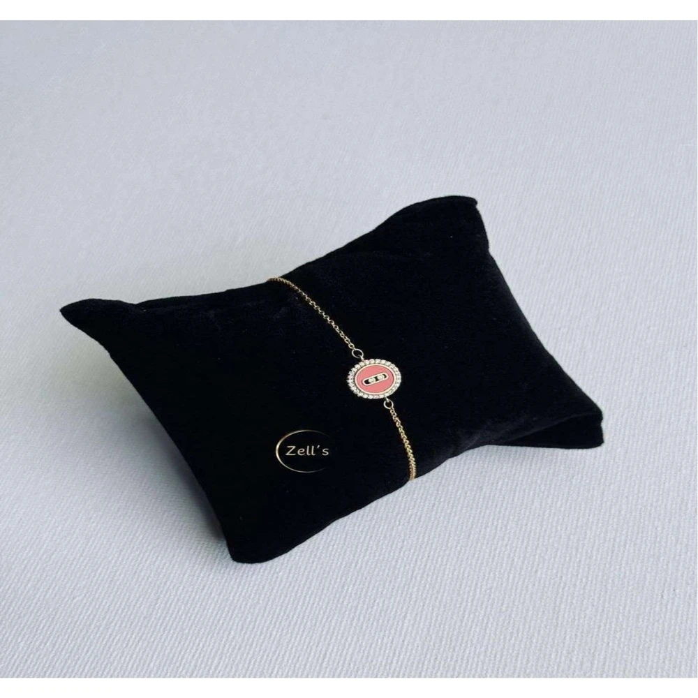 Zell’s Oval Evil Eye Bracelet – Rose Gold with Pink Enamel & Crystals