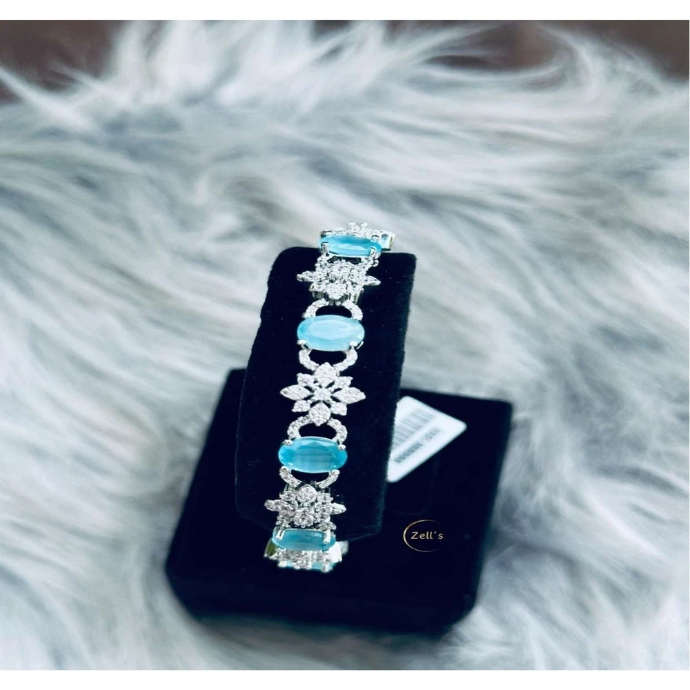 Zell’s Blue Stone Floral Bracelet – Silver Plated with Sparkling Zircon