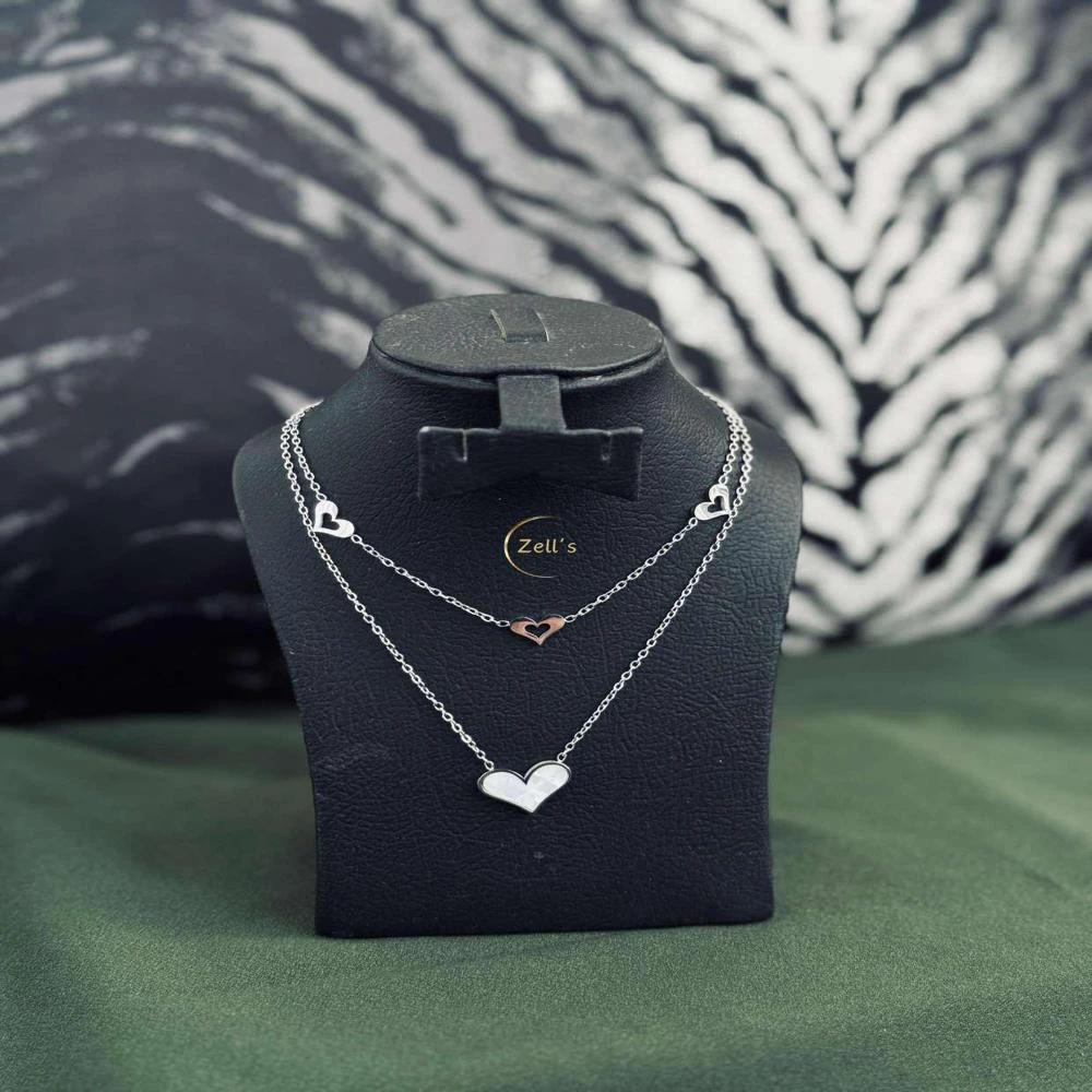 Zell’s Layered Heart Charm Necklace – Silver & Rose Gold Dual-Tone