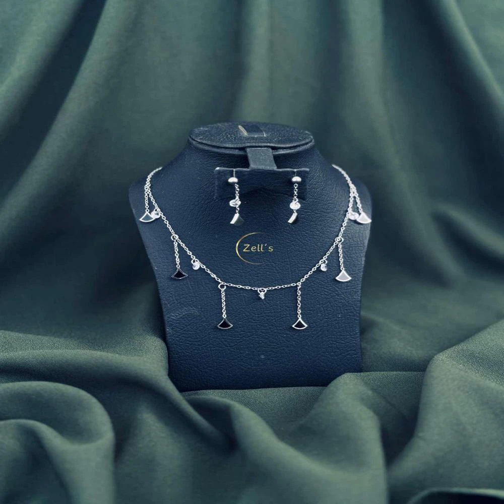 Zell’s Silver Charm Drop Jewelry Set – Dangling Chain Necklace & Earrings