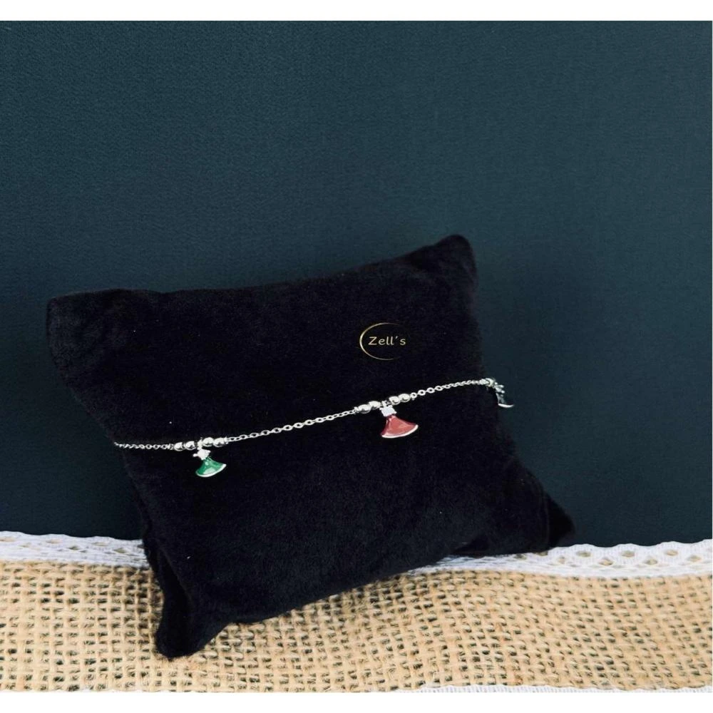 Zell’s Silver Chain Bell Charm Bracelet – Festive Tricolour Accents