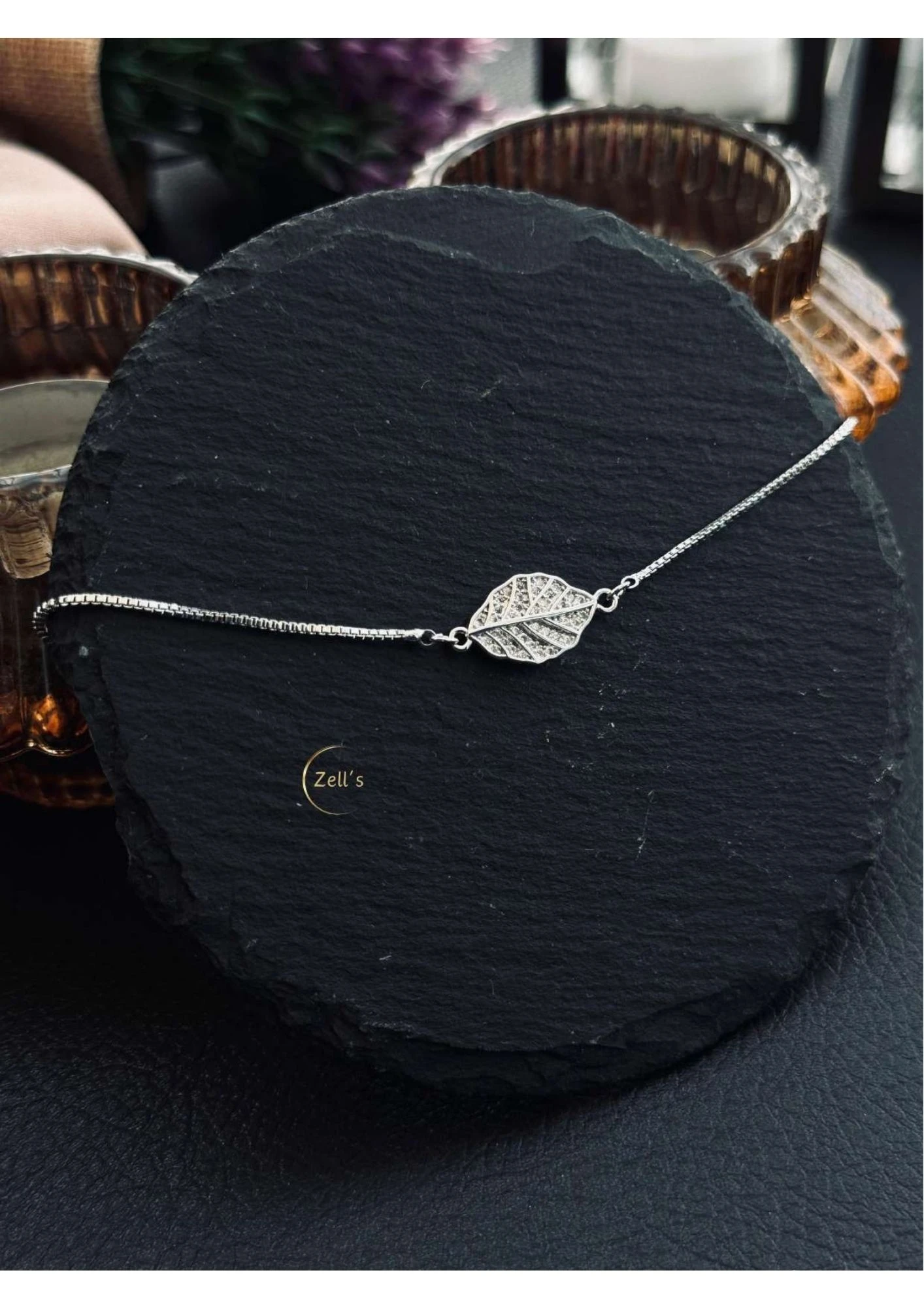 Zell’s Silver Leaf Crystal Bracelet – Minimal Adjustable Chain