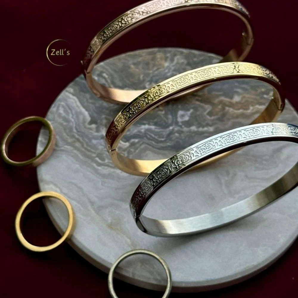 Zell’s Trio Classic Engraved Bangles & Rings Set – Timeless Heritage Collection