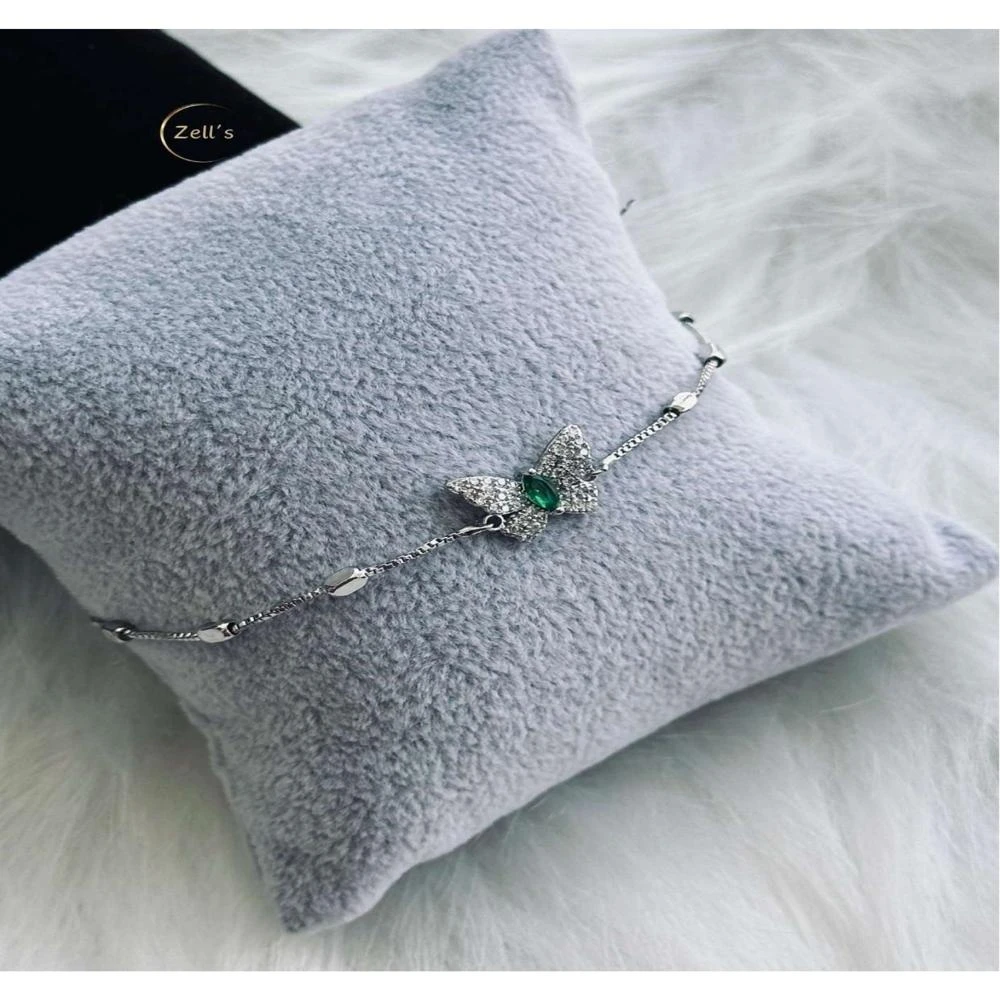 Zell's Butterfly Charm Adjustable Bracelet with Green Stone
