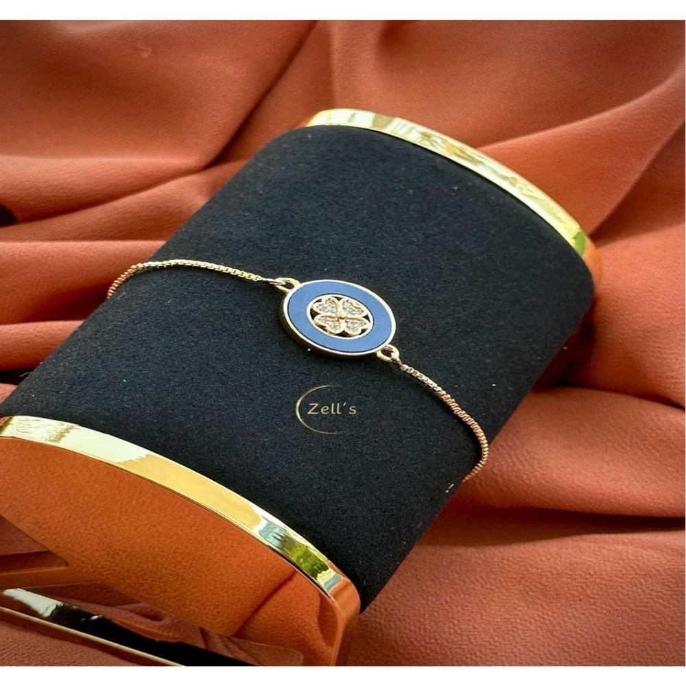 Zell's Navy Enamel Floral Charm Bracelet with Gold Chain
