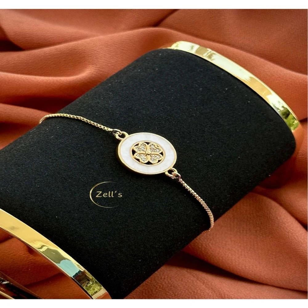 Zell's White Enamel Floral Charm Bracelet with Gold Chain