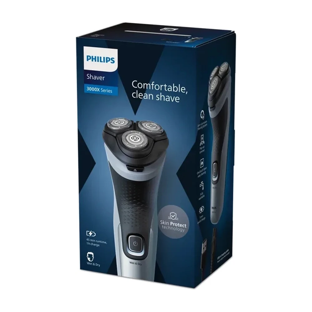 Philips Shaver 3000X Series – Wet & Dry Electric Shaver with SkinProtect Technology