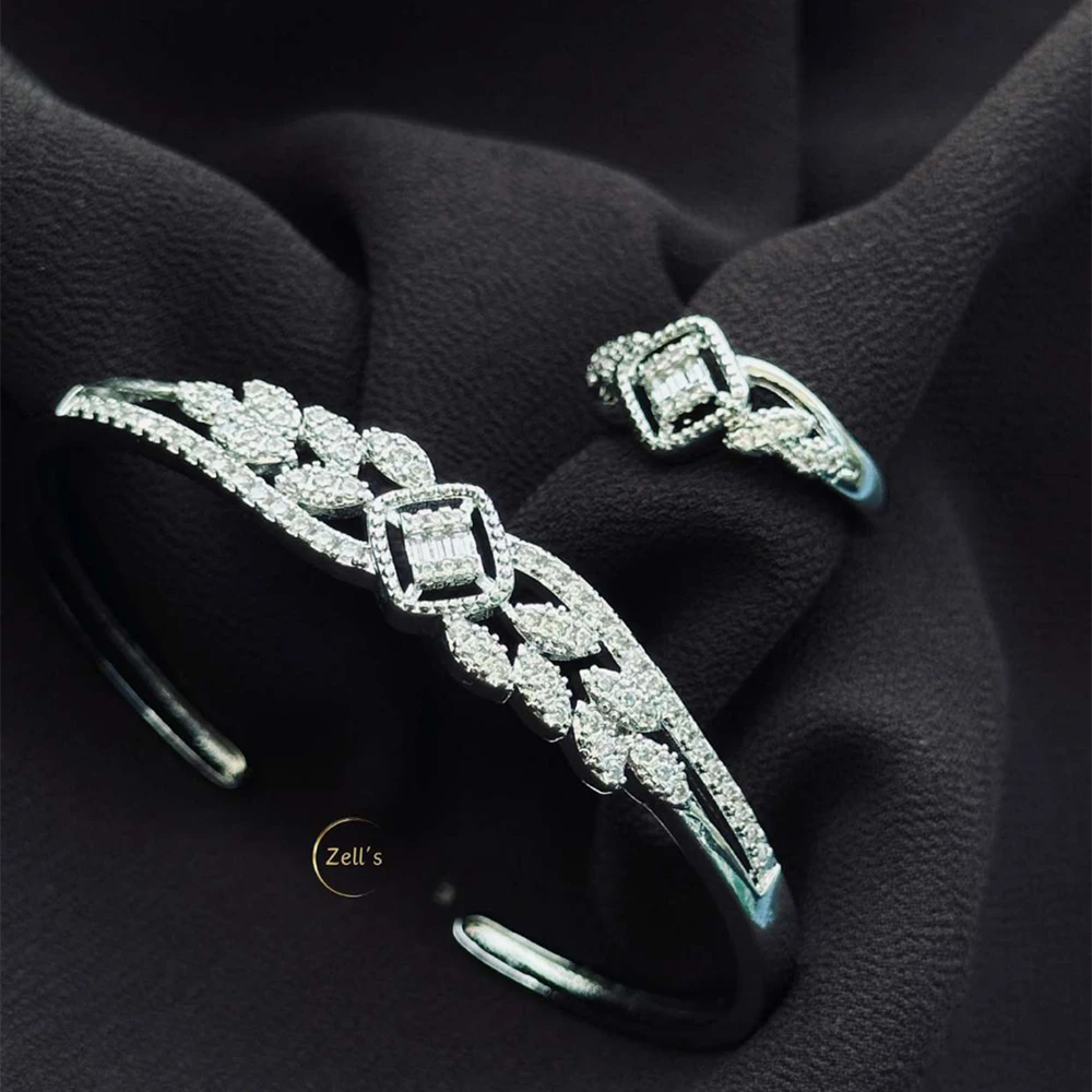 Zell’s Crystal Vine Bangle & Ring Set – Silver Grace Edition