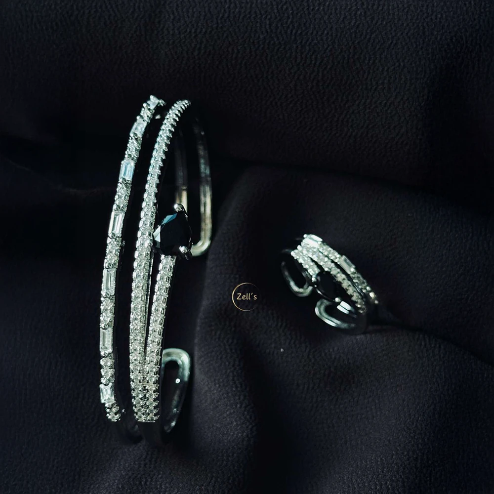 Zell’s Onyx Noir Bangle & Ring Set – Silver Black Edition