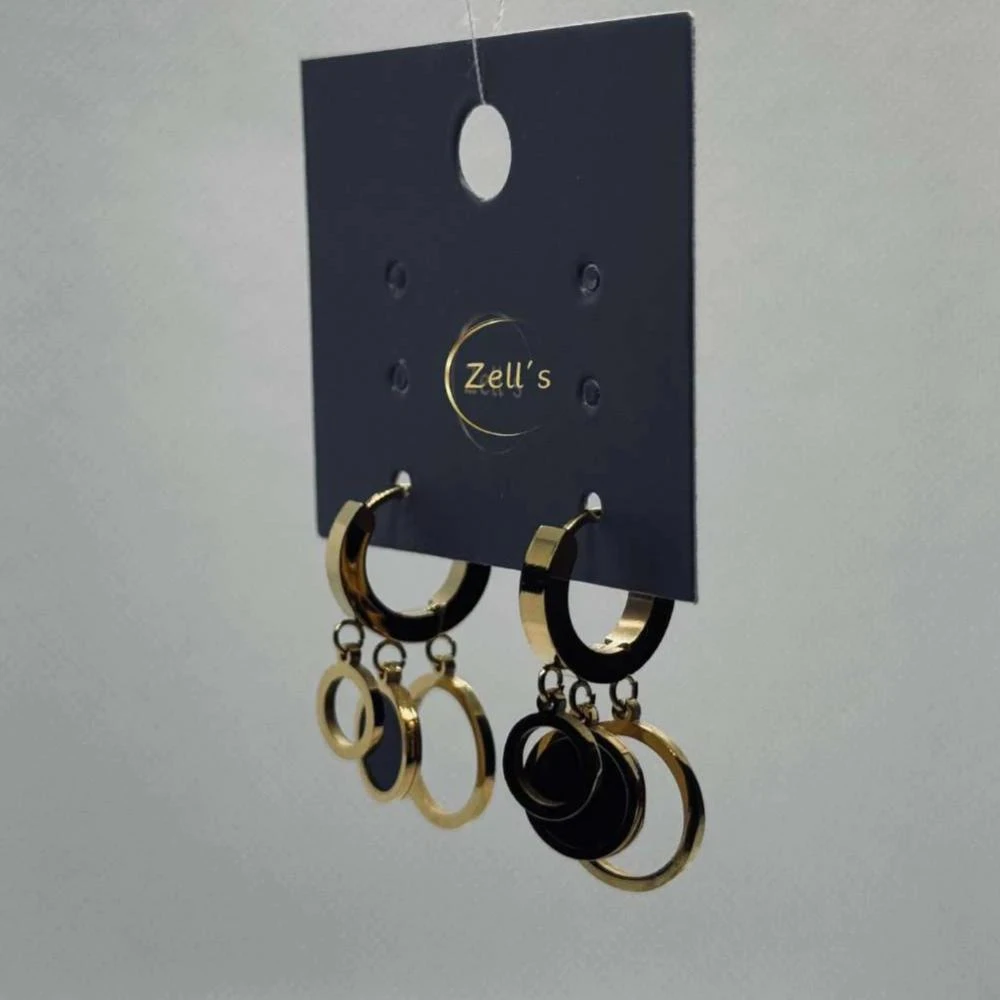 Zell’s Bold Fusion Triple Hoop Earrings – Gold & Black